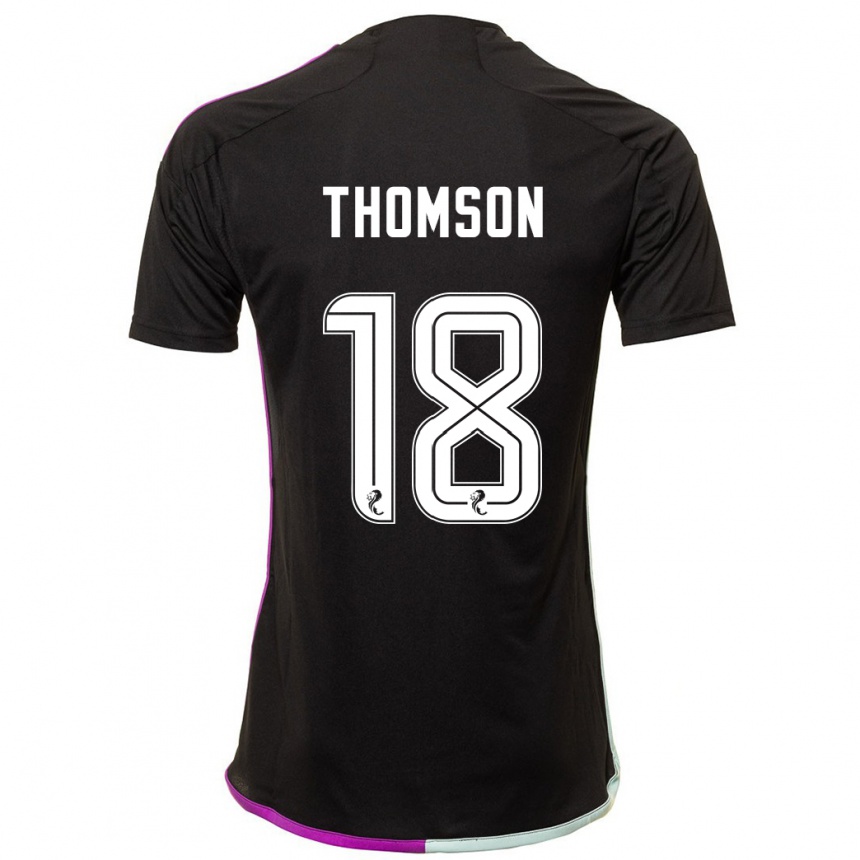 Kinder Fußball Eva Thomson #18 Schwarz Auswärtstrikot Trikot 2023/24 T-Shirt Luxemburg