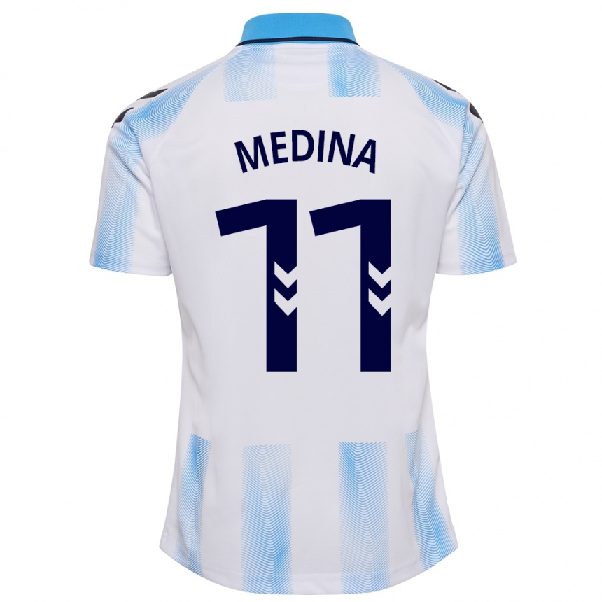 Herren Fußball Kevin Medina #11 Weiß Blau Heimtrikot Trikot 2023/24 T-Shirt Luxemburg