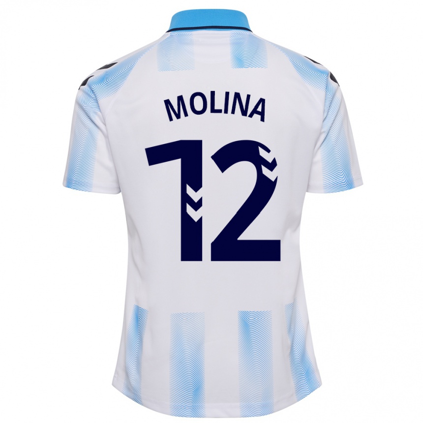 Herren Fußball Manu Molina #12 Weiß Blau Heimtrikot Trikot 2023/24 T-Shirt Luxemburg