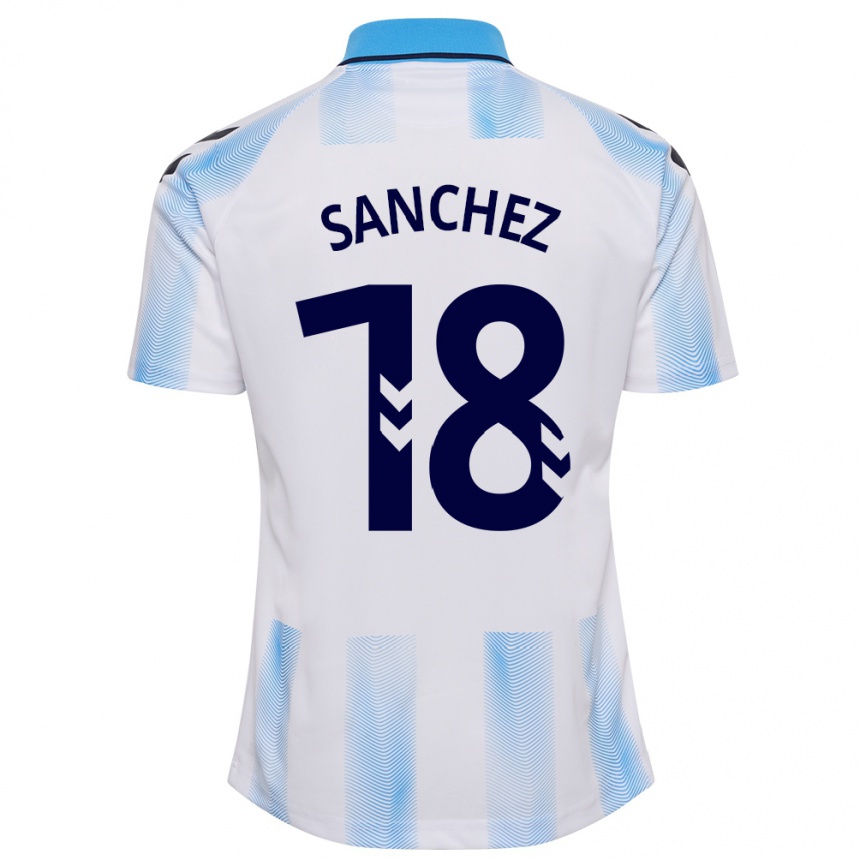 Herren Fußball Dani Sánchez #18 Weiß Blau Heimtrikot Trikot 2023/24 T-Shirt Luxemburg