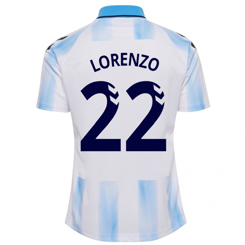 Herren Fußball Dani Lorenzo #22 Weiß Blau Heimtrikot Trikot 2023/24 T-Shirt Luxemburg