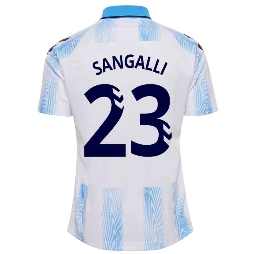 Herren Fußball Luca Sangalli #23 Weiß Blau Heimtrikot Trikot 2023/24 T-Shirt Luxemburg