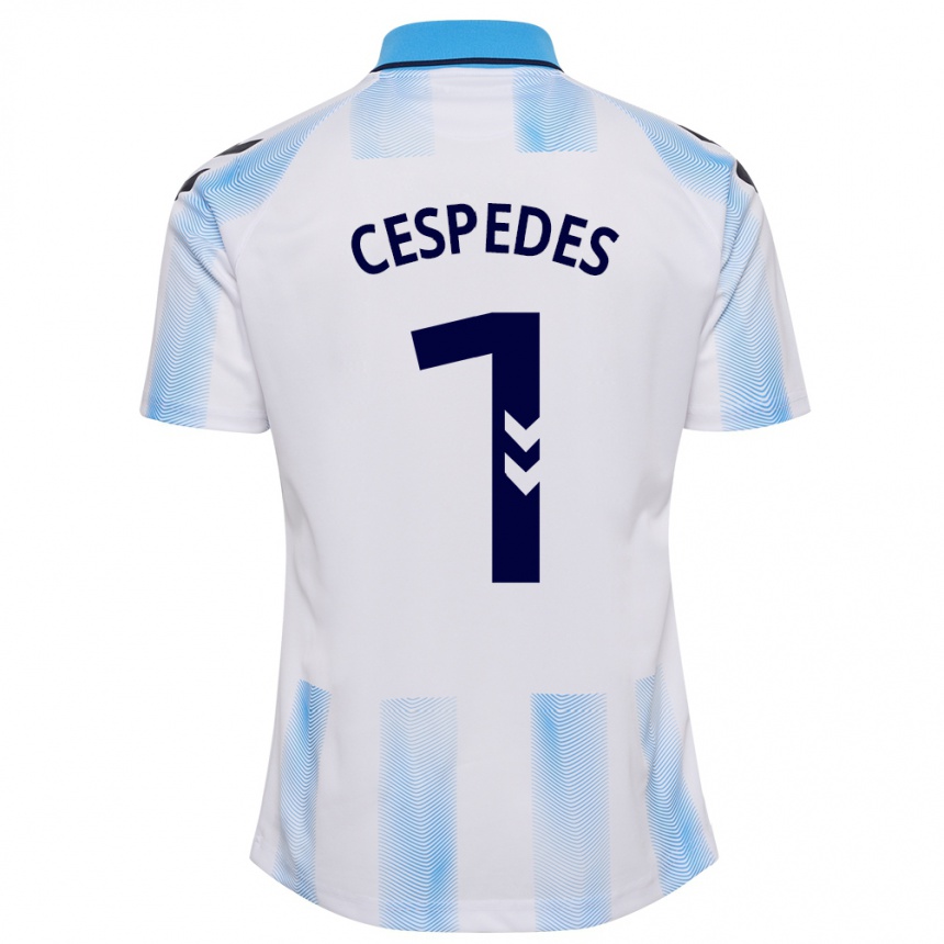 Herren Fußball Andrés Céspedes #1 Weiß Blau Heimtrikot Trikot 2023/24 T-Shirt Luxemburg