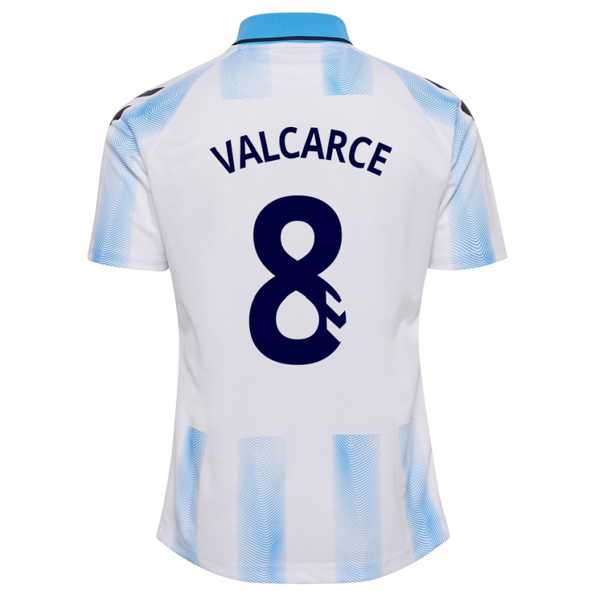 Herren Fußball Alejandro Valcarce #8 Weiß Blau Heimtrikot Trikot 2023/24 T-Shirt Luxemburg