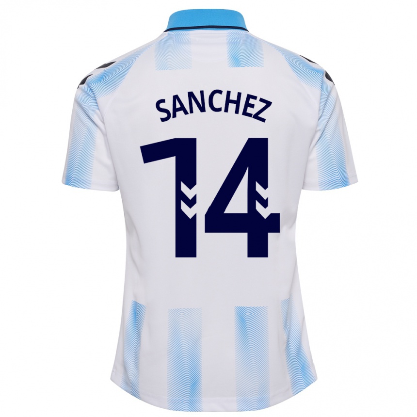 Herren Fußball Rubén Sánchez #14 Weiß Blau Heimtrikot Trikot 2023/24 T-Shirt Luxemburg