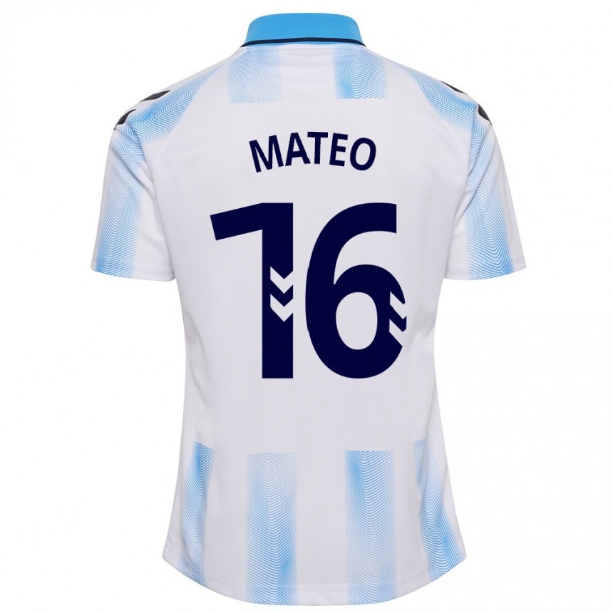 Herren Fußball Ángel Mateo #16 Weiß Blau Heimtrikot Trikot 2023/24 T-Shirt Luxemburg