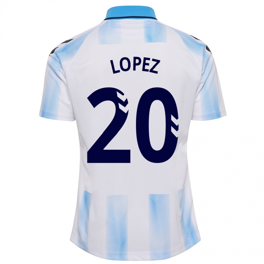 Herren Fußball Adri López #20 Weiß Blau Heimtrikot Trikot 2023/24 T-Shirt Luxemburg