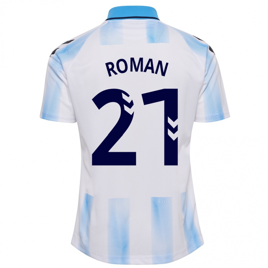 Herren Fußball Samu Román #21 Weiß Blau Heimtrikot Trikot 2023/24 T-Shirt Luxemburg