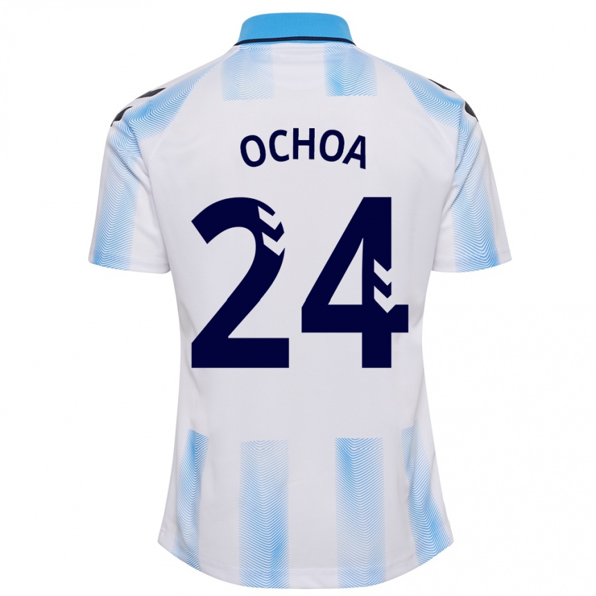 Herren Fußball Aarón Ochoa #24 Weiß Blau Heimtrikot Trikot 2023/24 T-Shirt Luxemburg