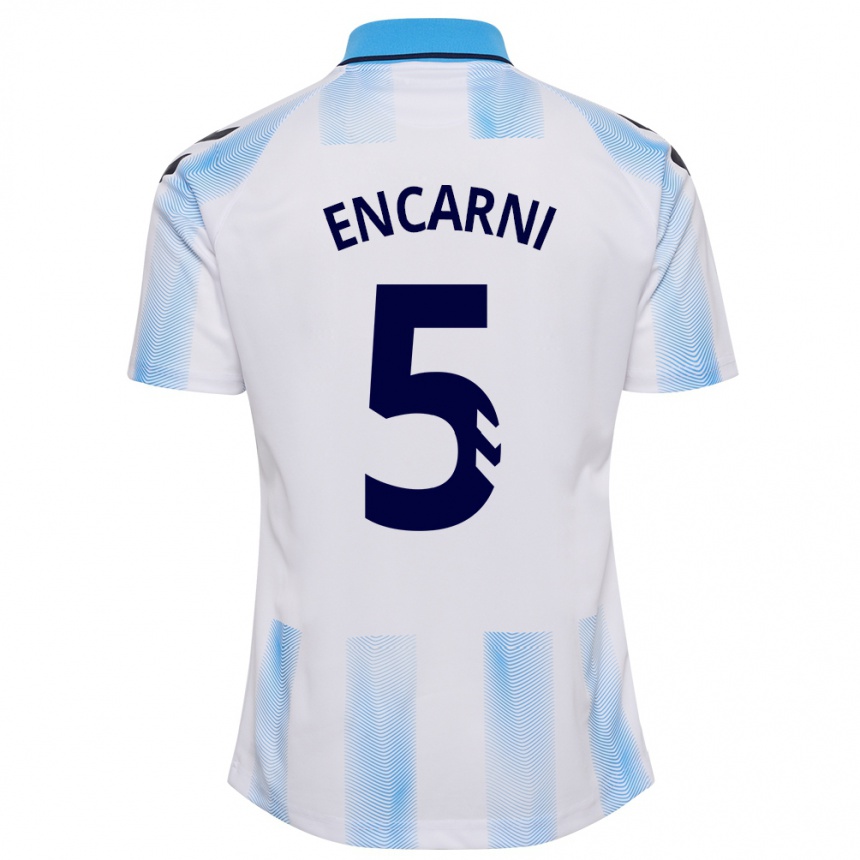 Herren Fußball Encarni #5 Weiß Blau Heimtrikot Trikot 2023/24 T-Shirt Luxemburg