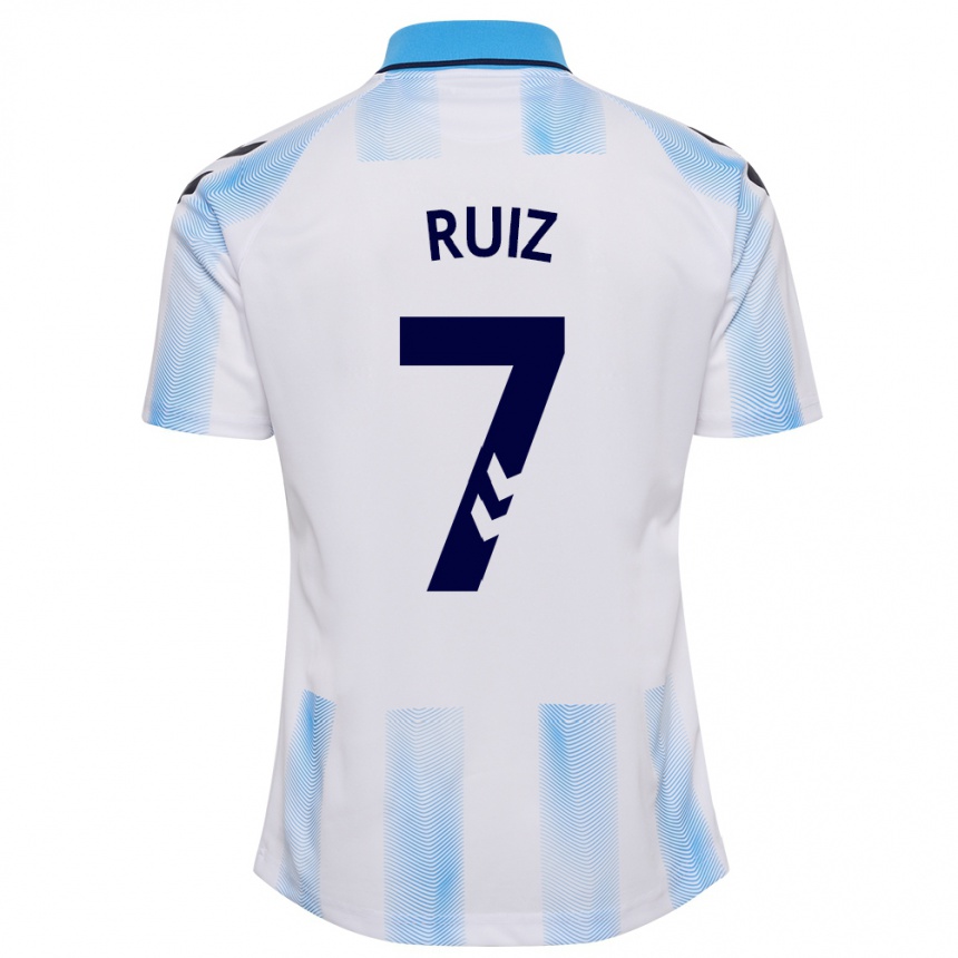 Herren Fußball María Ruiz #7 Weiß Blau Heimtrikot Trikot 2023/24 T-Shirt Luxemburg