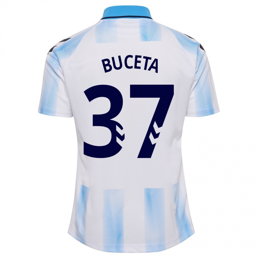 Herren Fußball Ana Buceta #37 Weiß Blau Heimtrikot Trikot 2023/24 T-Shirt Luxemburg