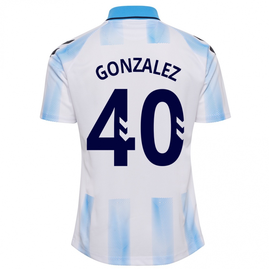 Herren Fußball Carol González #40 Weiß Blau Heimtrikot Trikot 2023/24 T-Shirt Luxemburg