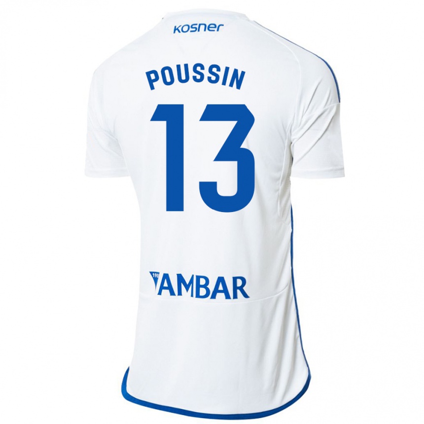 Herren Fußball Gaëtan Poussin #13 Weiß Heimtrikot Trikot 2023/24 T-Shirt Luxemburg