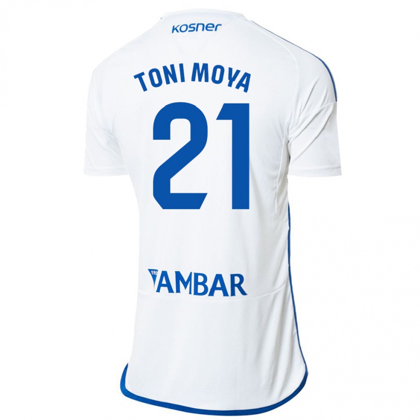 Herren Fußball Toni Moya #21 Weiß Heimtrikot Trikot 2023/24 T-Shirt Luxemburg