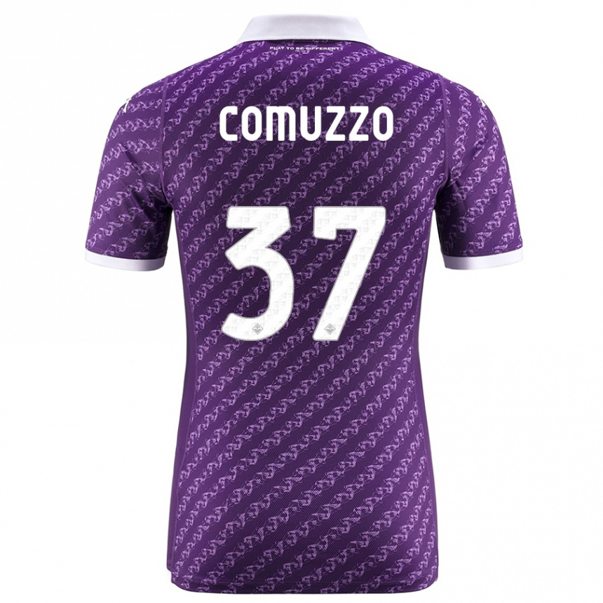 Herren Fußball Pietro Comuzzo #37 Violett Heimtrikot Trikot 2023/24 T-Shirt Luxemburg