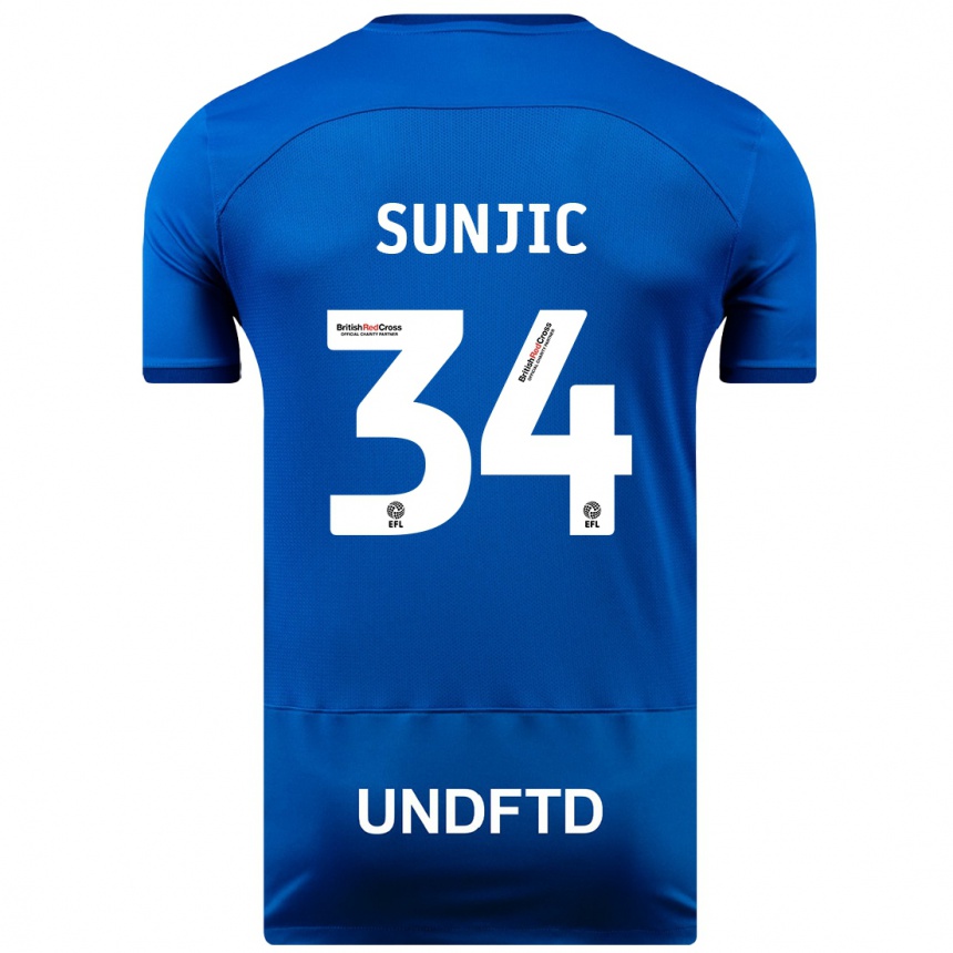 Herren Fußball Ivan Sunjic #34 Blau Heimtrikot Trikot 2023/24 T-Shirt Luxemburg