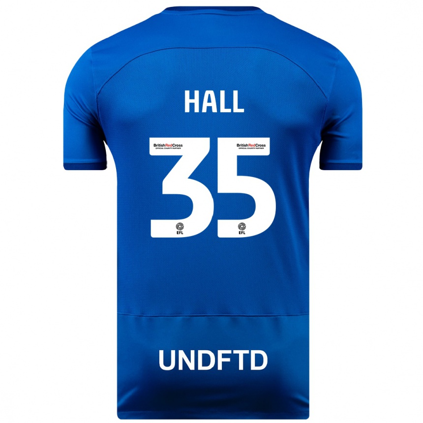 Herren Fußball George Hall #35 Blau Heimtrikot Trikot 2023/24 T-Shirt Luxemburg