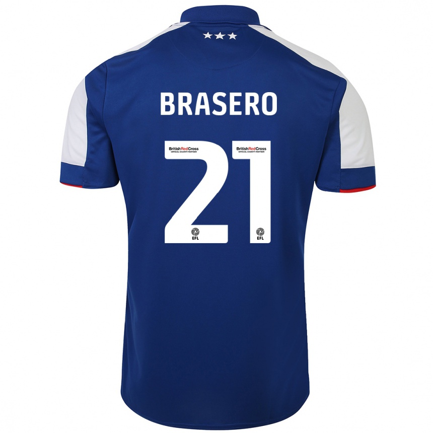 Herren Fußball Sarah Brasero-Carreira #21 Blau Heimtrikot Trikot 2023/24 T-Shirt Luxemburg