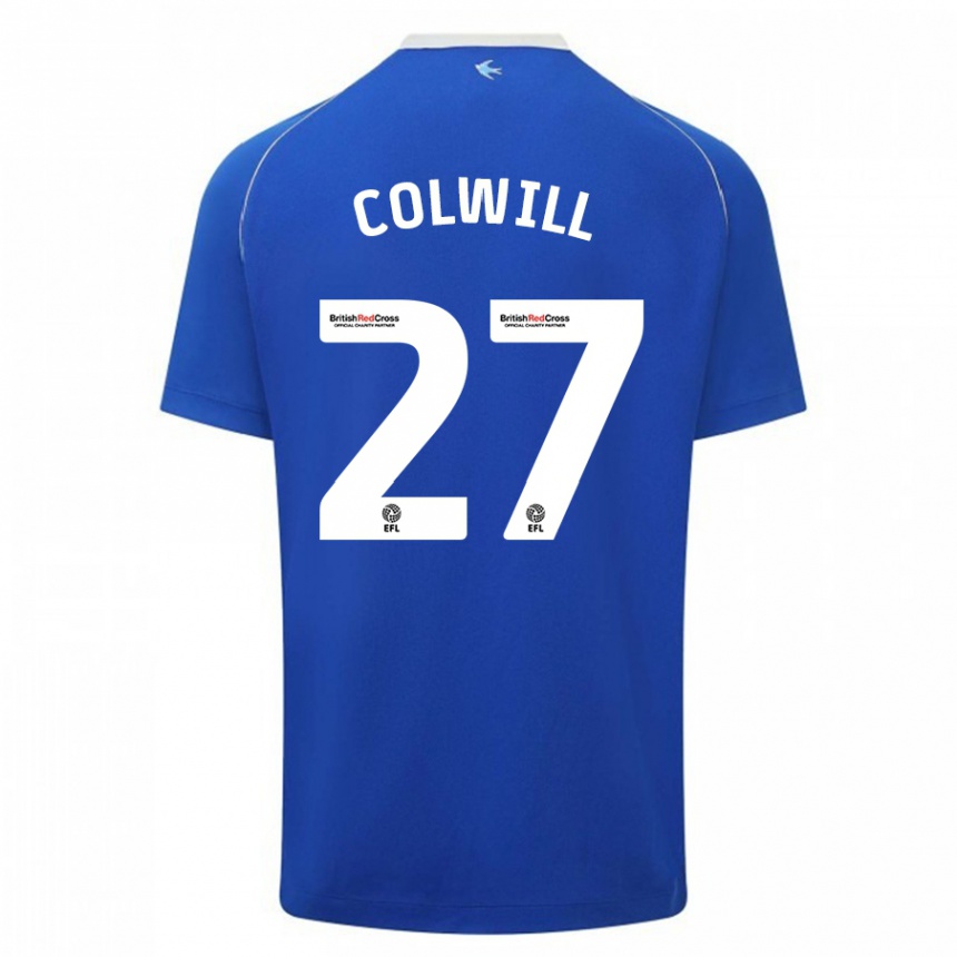 Herren Fußball Rubin Colwill #27 Blau Heimtrikot Trikot 2023/24 T-Shirt Luxemburg