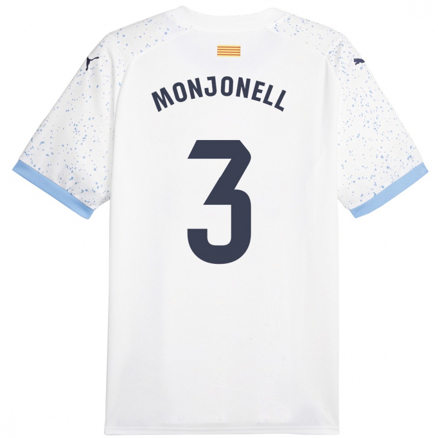 Herren Fußball Eric Monjonell #3 Weiß Auswärtstrikot Trikot 2023/24 T-Shirt Luxemburg