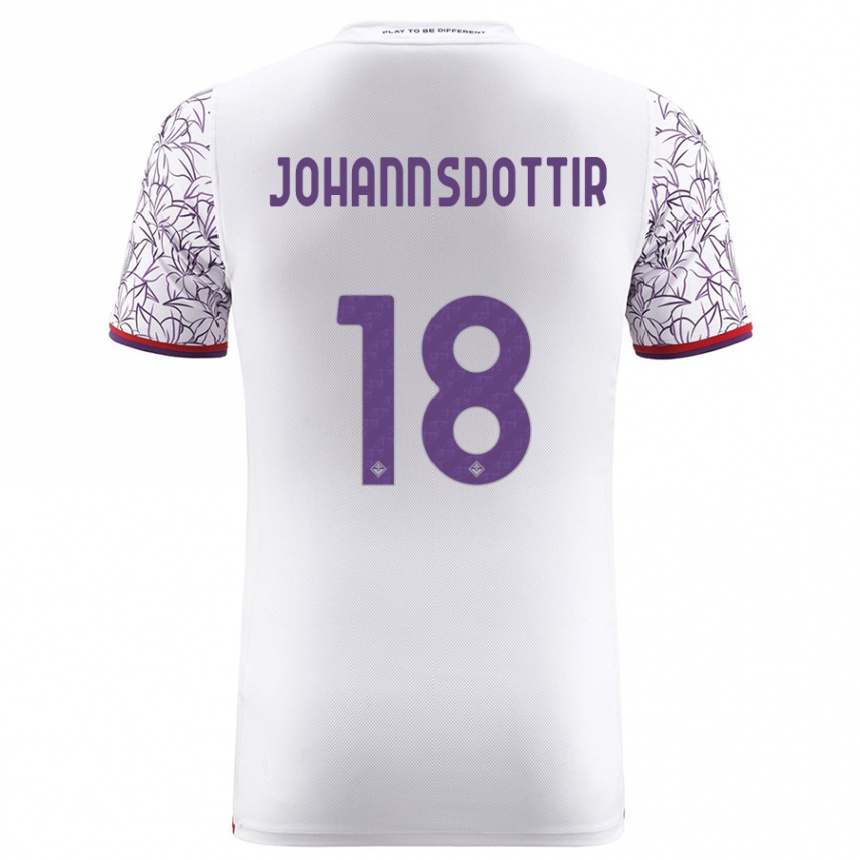 Herren Fußball Alexandra Jóhannsdóttir #18 Weiß Auswärtstrikot Trikot 2023/24 T-Shirt Luxemburg