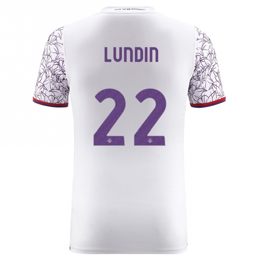 Herren Fußball Karin Lundin #22 Weiß Auswärtstrikot Trikot 2023/24 T-Shirt Luxemburg