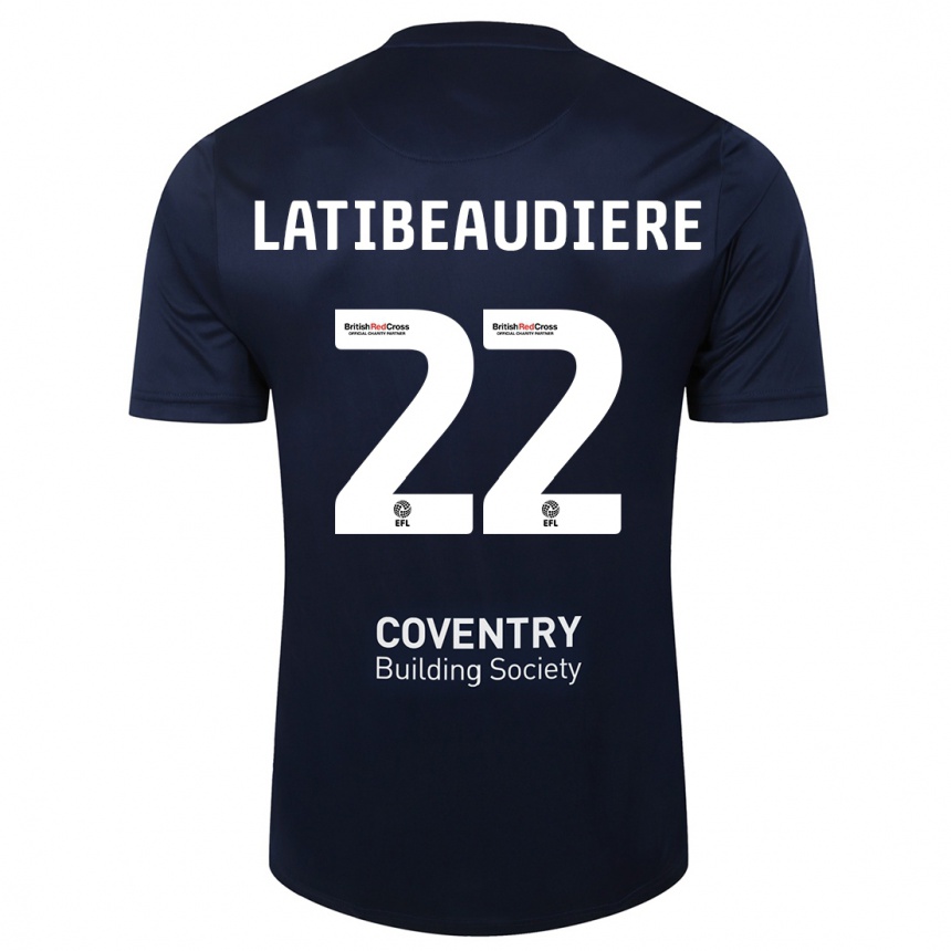 Herren Fußball Joel Latibeaudiere #22 Rote Marine Auswärtstrikot Trikot 2023/24 T-Shirt Luxemburg