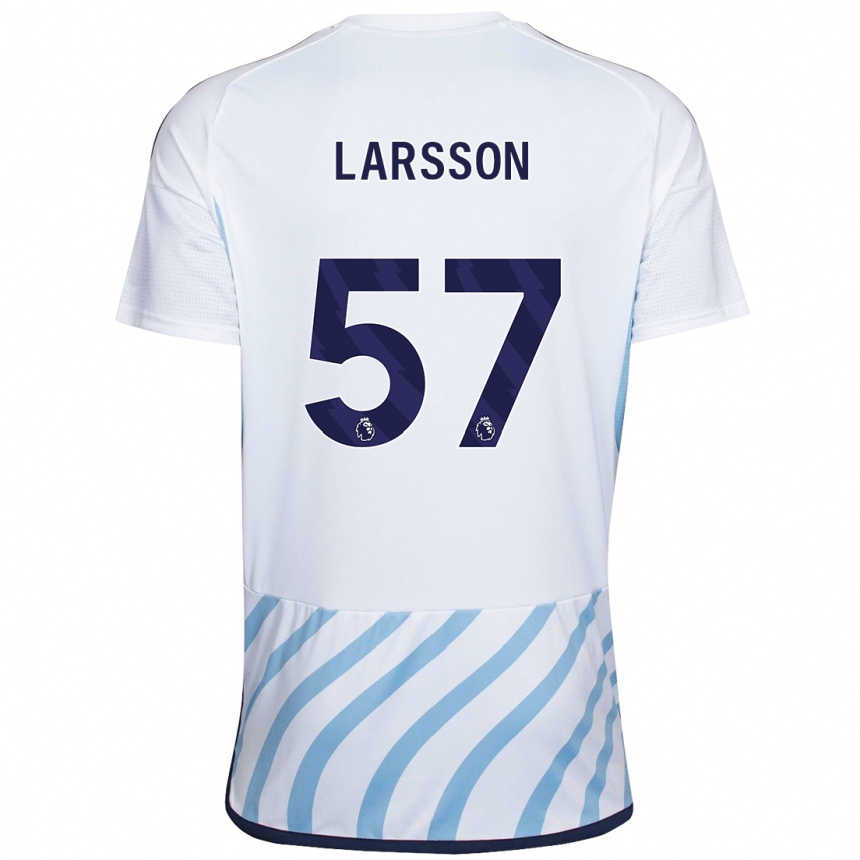 Herren Fußball Julian Larsson #57 Weiß Blau Auswärtstrikot Trikot 2023/24 T-Shirt Luxemburg