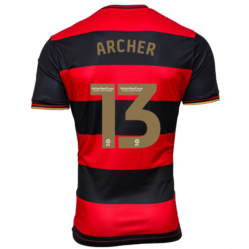 Herren Fußball Jordan Archer #13 Schwarz Rot Auswärtstrikot Trikot 2023/24 T-Shirt Luxemburg