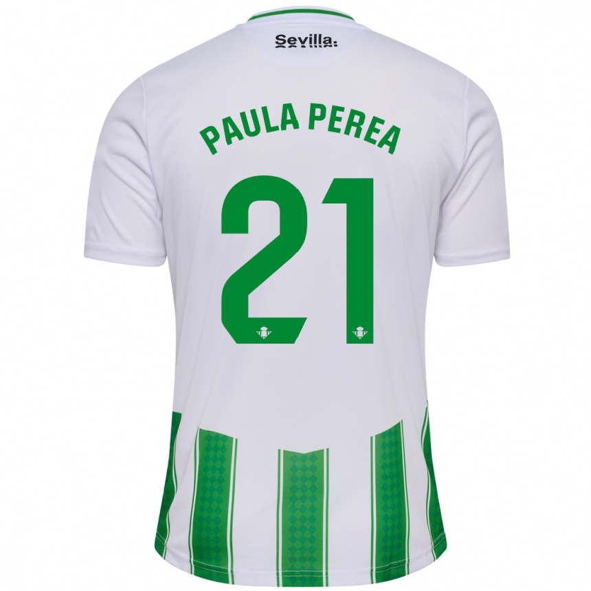 Damen Fußball Paula Perea Ramírez #21 Weiß Heimtrikot Trikot 2023/24 T-Shirt Luxemburg