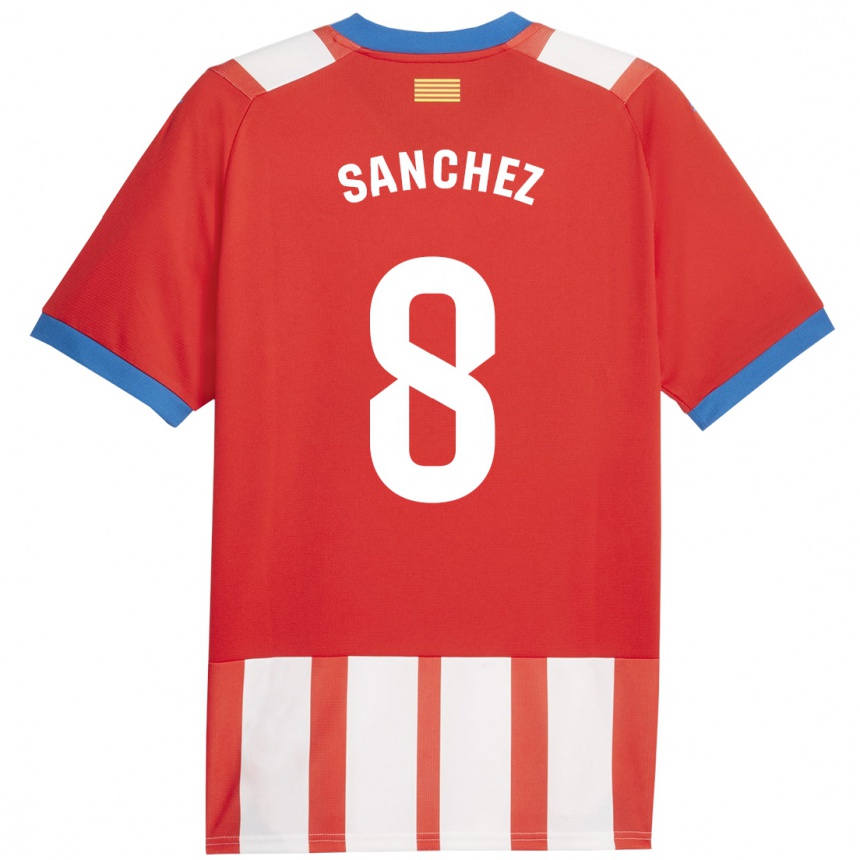 Damen Fußball Miguel Ángel Sánchez #8 Rot-Weiss Heimtrikot Trikot 2023/24 T-Shirt Luxemburg