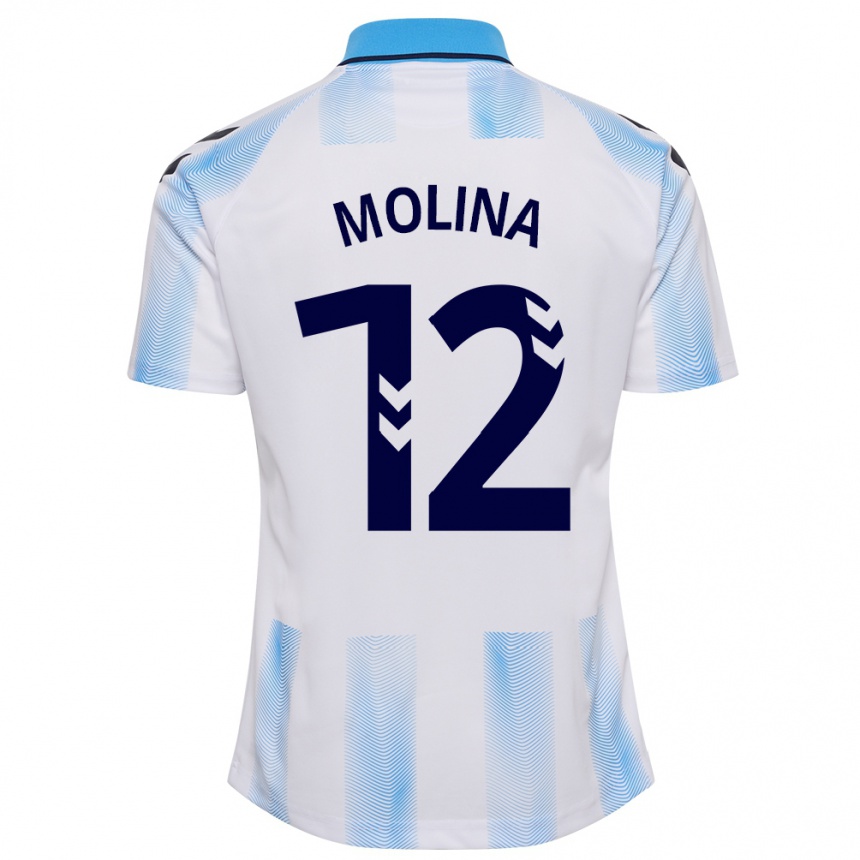 Damen Fußball Manu Molina #12 Weiß Blau Heimtrikot Trikot 2023/24 T-Shirt Luxemburg