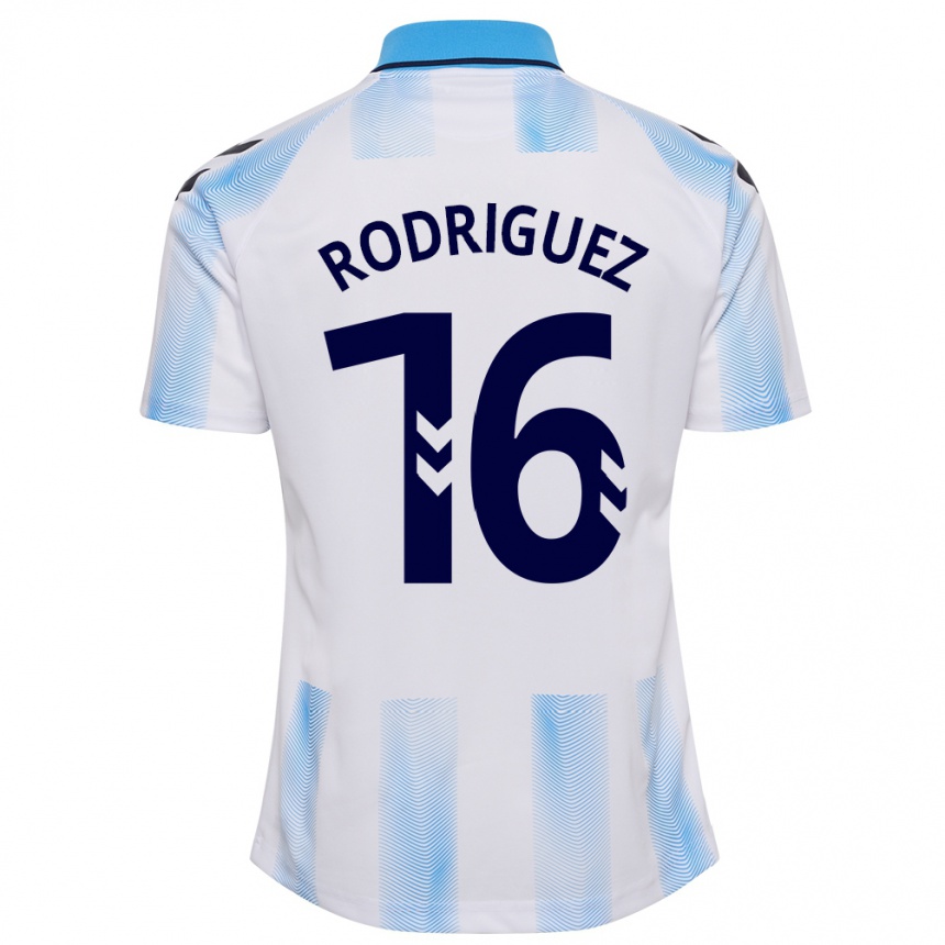 Damen Fußball Genaro Rodríguez #16 Weiß Blau Heimtrikot Trikot 2023/24 T-Shirt Luxemburg