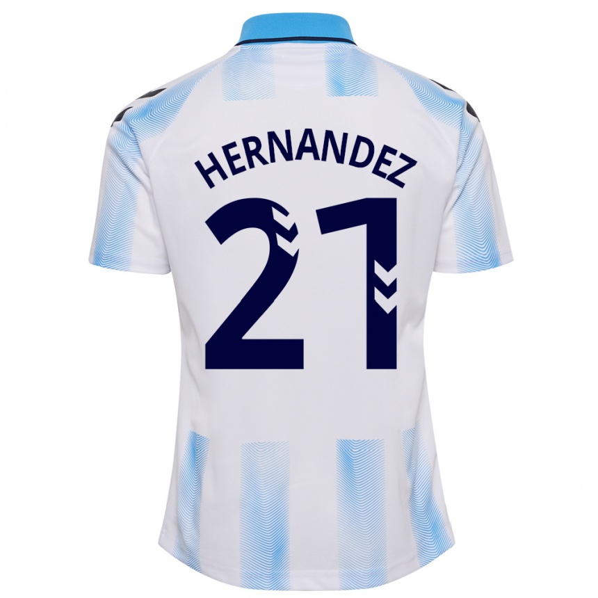 Damen Fußball Juan Hernández #21 Weiß Blau Heimtrikot Trikot 2023/24 T-Shirt Luxemburg