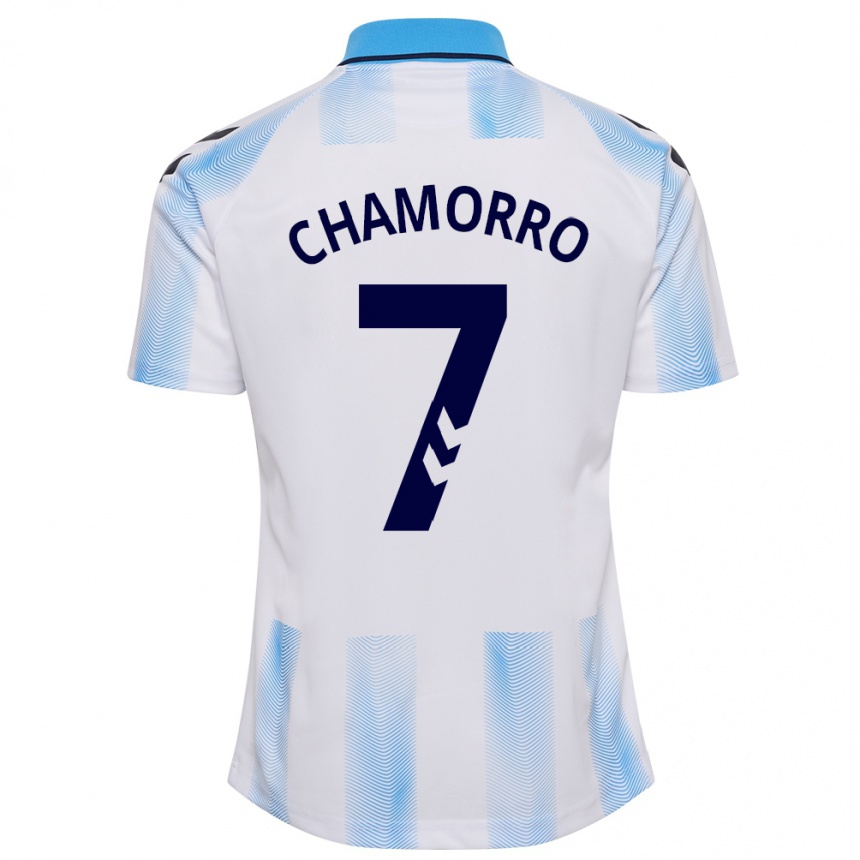 Damen Fußball Alexis Chamorro #7 Weiß Blau Heimtrikot Trikot 2023/24 T-Shirt Luxemburg