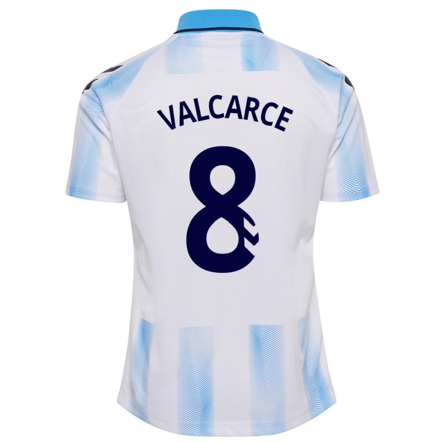 Damen Fußball Alejandro Valcarce #8 Weiß Blau Heimtrikot Trikot 2023/24 T-Shirt Luxemburg