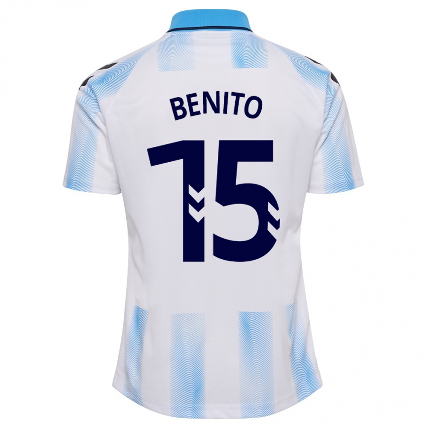 Damen Fußball Iván Benito #15 Weiß Blau Heimtrikot Trikot 2023/24 T-Shirt Luxemburg