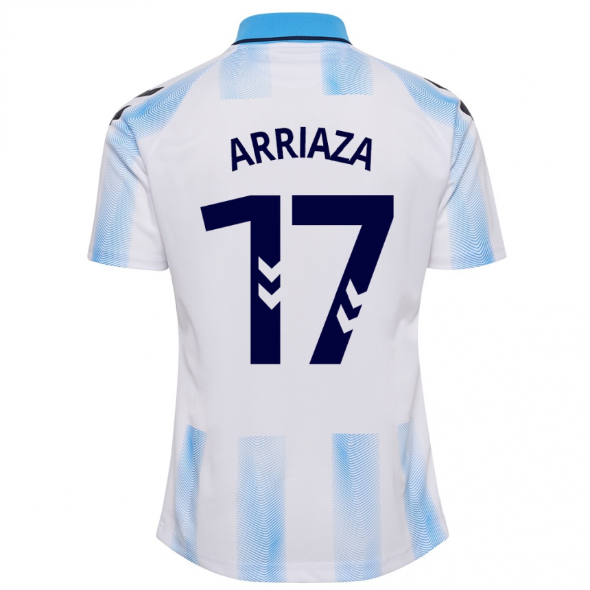 Damen Fußball Pablo Arriaza #17 Weiß Blau Heimtrikot Trikot 2023/24 T-Shirt Luxemburg