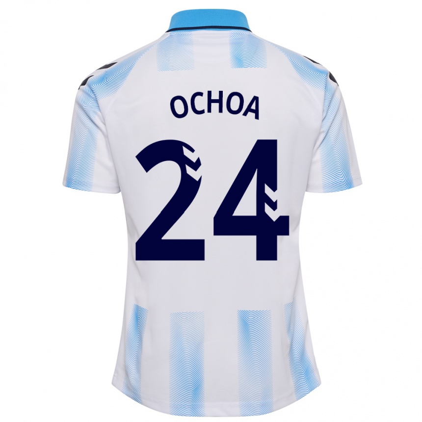 Damen Fußball Aarón Ochoa #24 Weiß Blau Heimtrikot Trikot 2023/24 T-Shirt Luxemburg