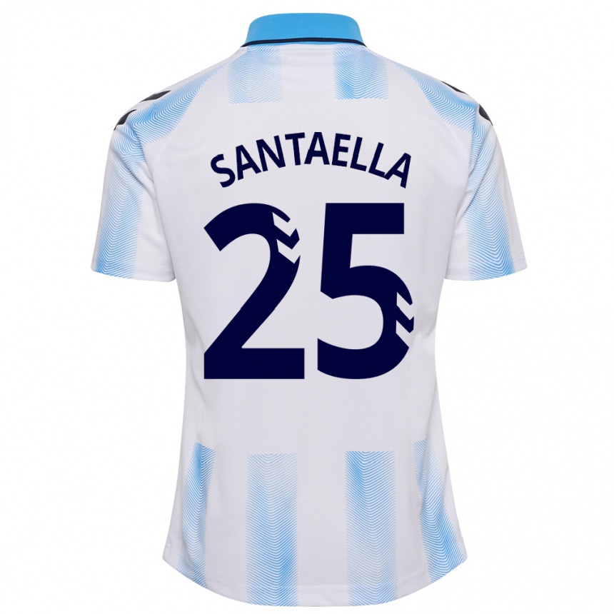 Damen Fußball Miguel Ángel Santaella #25 Weiß Blau Heimtrikot Trikot 2023/24 T-Shirt Luxemburg