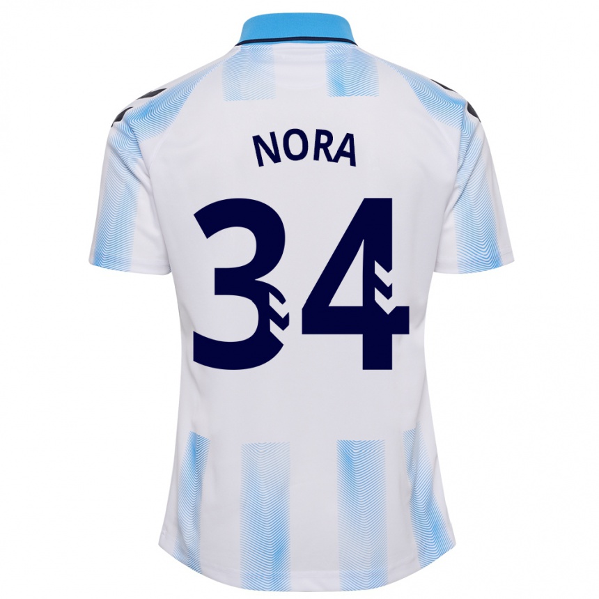 Damen Fußball Nora #34 Weiß Blau Heimtrikot Trikot 2023/24 T-Shirt Luxemburg