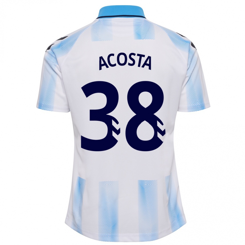 Damen Fußball Judith Acosta #38 Weiß Blau Heimtrikot Trikot 2023/24 T-Shirt Luxemburg