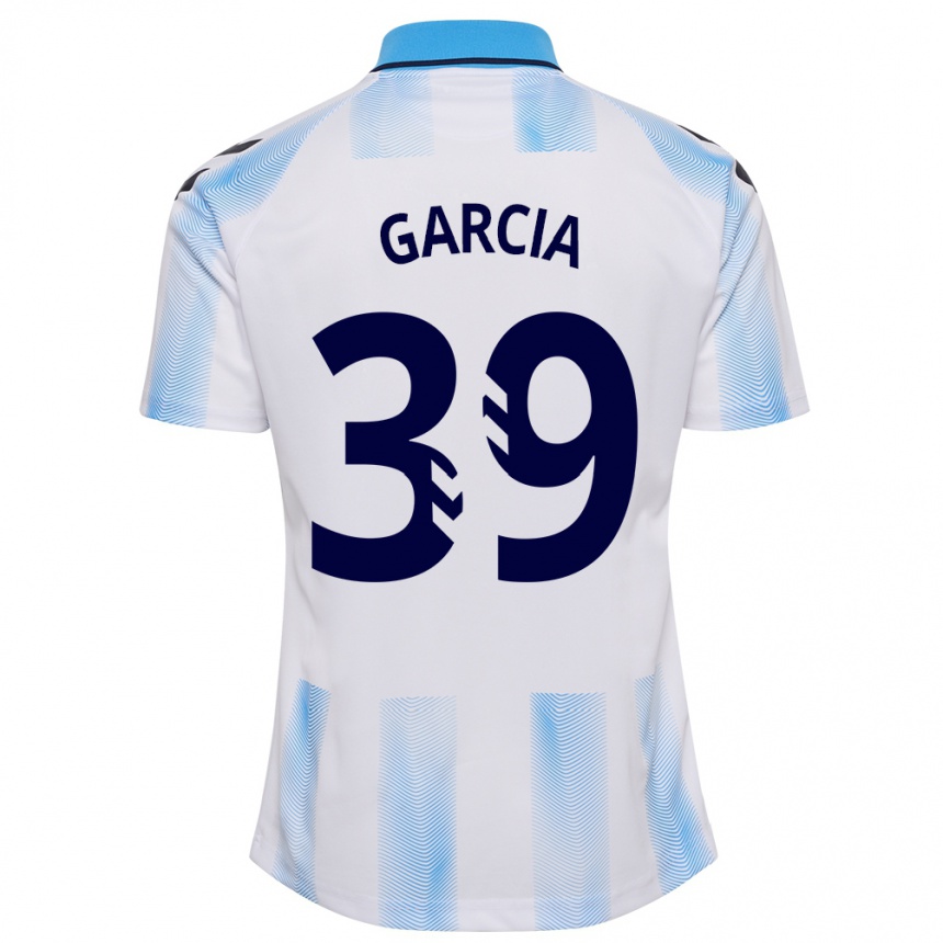 Damen Fußball Claudia García #39 Weiß Blau Heimtrikot Trikot 2023/24 T-Shirt Luxemburg