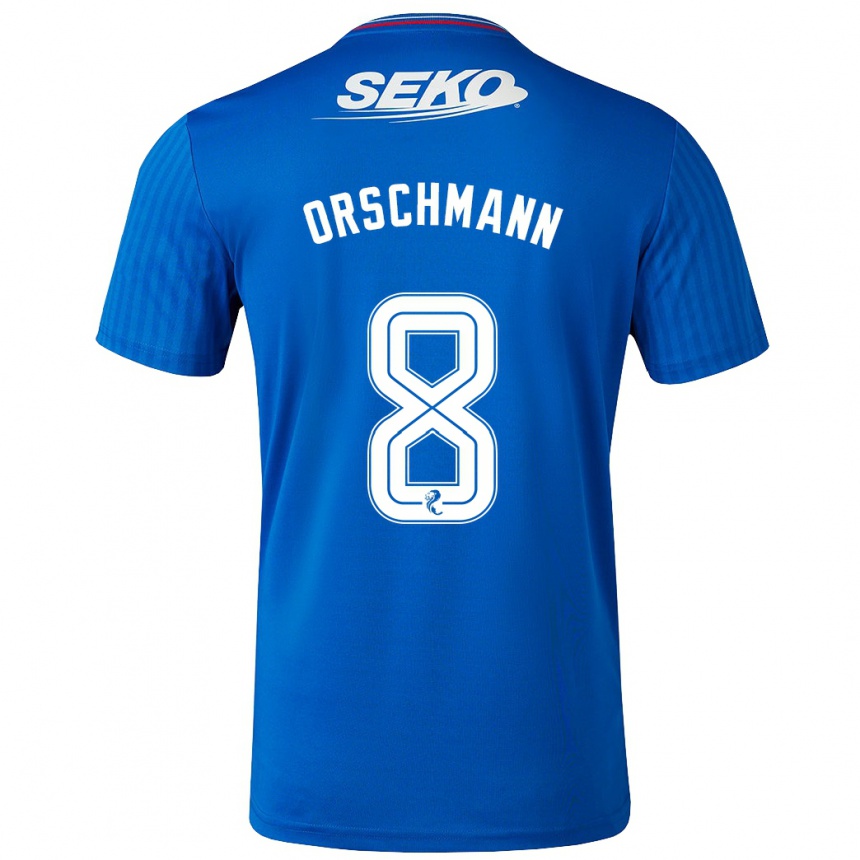 Damen Fußball Dina Orschmann #8 Blau Heimtrikot Trikot 2023/24 T-Shirt Luxemburg