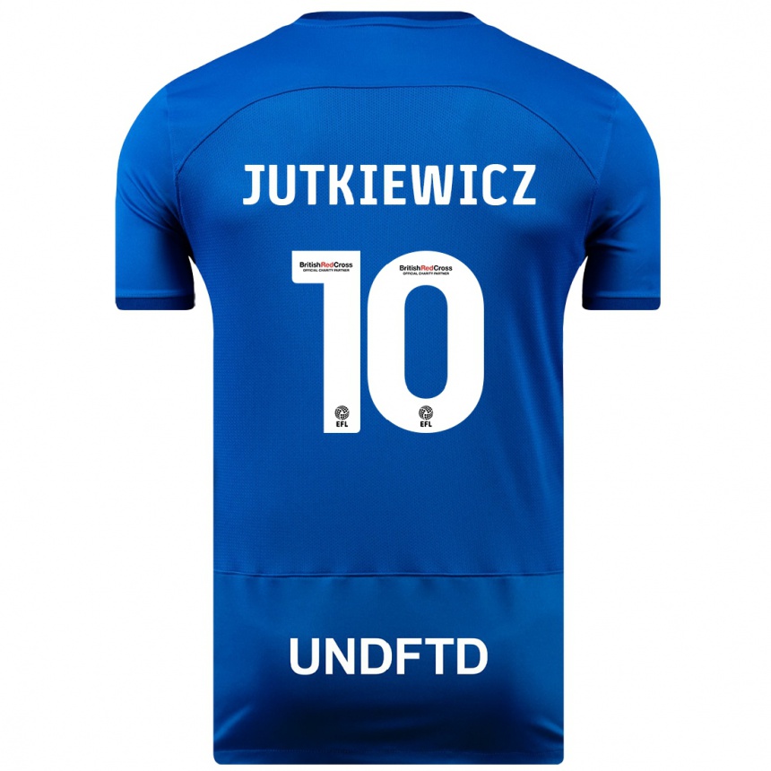Damen Fußball Lukas Jutkiewicz #10 Blau Heimtrikot Trikot 2023/24 T-Shirt Luxemburg