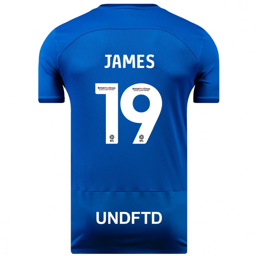 Damen Fußball Jordan James #19 Blau Heimtrikot Trikot 2023/24 T-Shirt Luxemburg