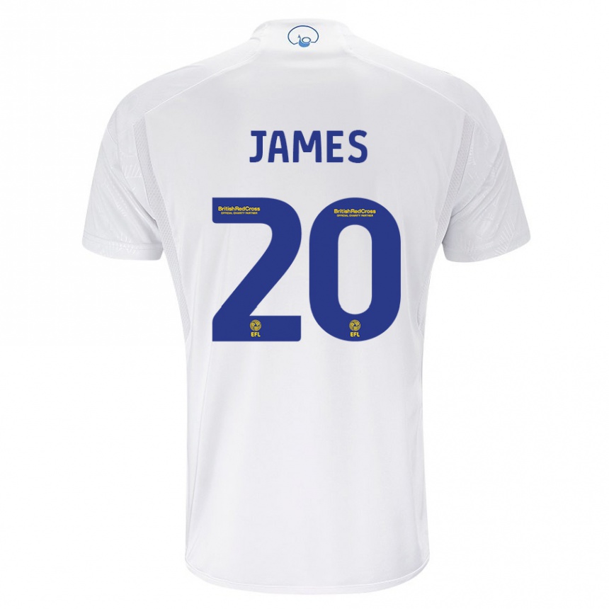 Damen Fußball Daniel James #20 Weiß Heimtrikot Trikot 2023/24 T-Shirt Luxemburg