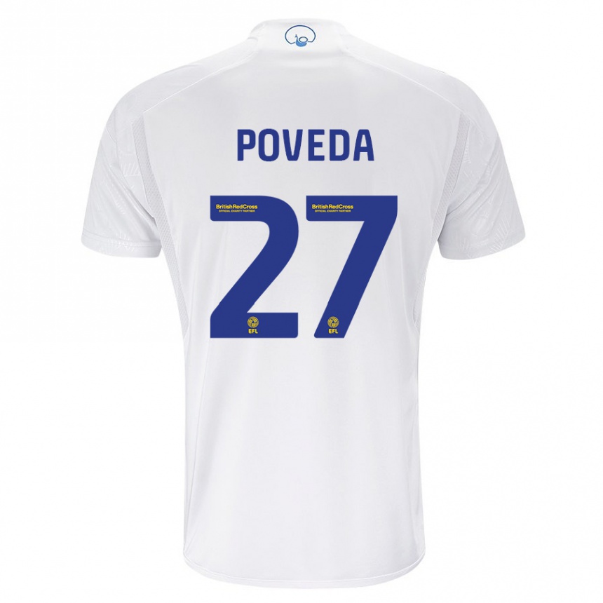 Damen Fußball Ian Poveda #27 Weiß Heimtrikot Trikot 2023/24 T-Shirt Luxemburg