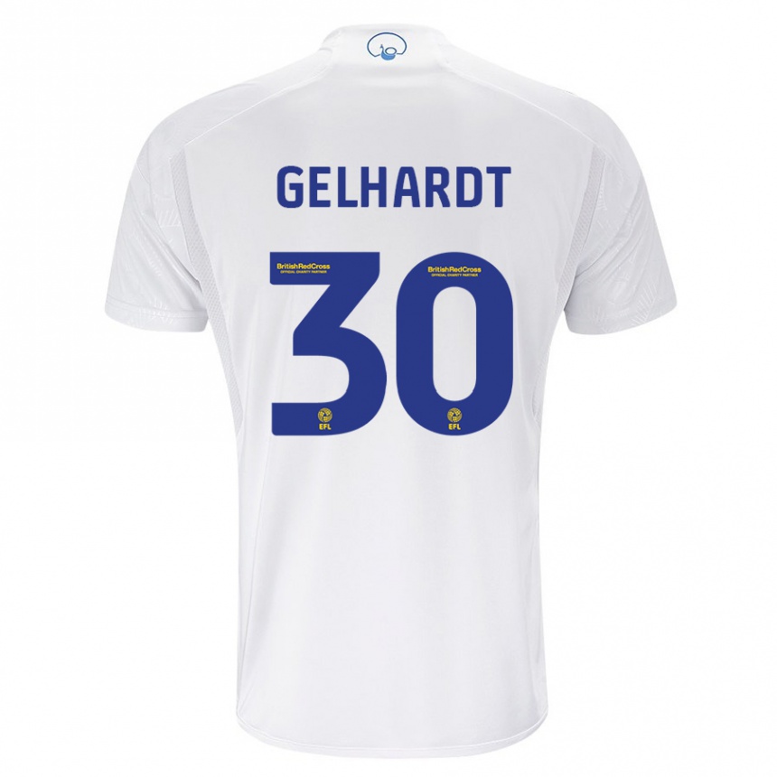 Damen Fußball Joe Gelhardt #30 Weiß Heimtrikot Trikot 2023/24 T-Shirt Luxemburg